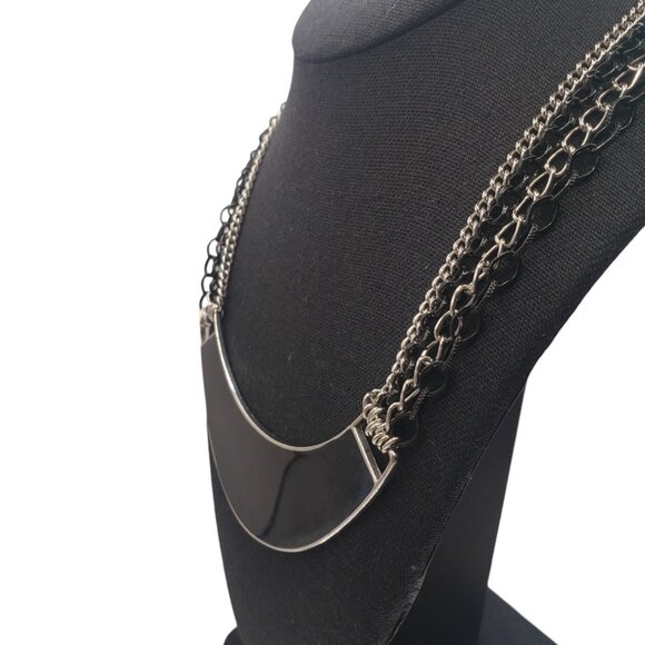 NY & Co. Black Enamel 4 Strand Chain Bib Necklace - Picture 7 of 12